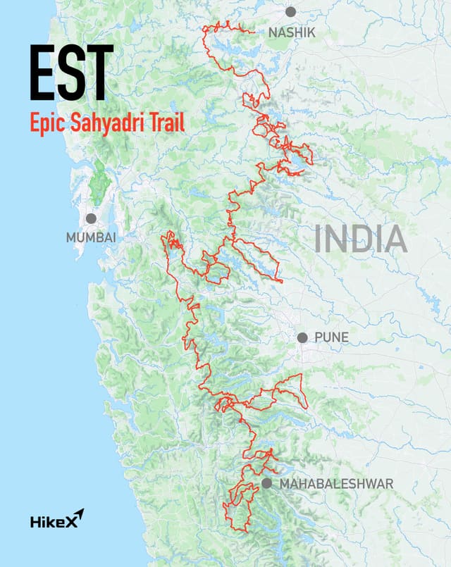 Illustrated map of the Epic Sahyadri Trail through Maharashtra
